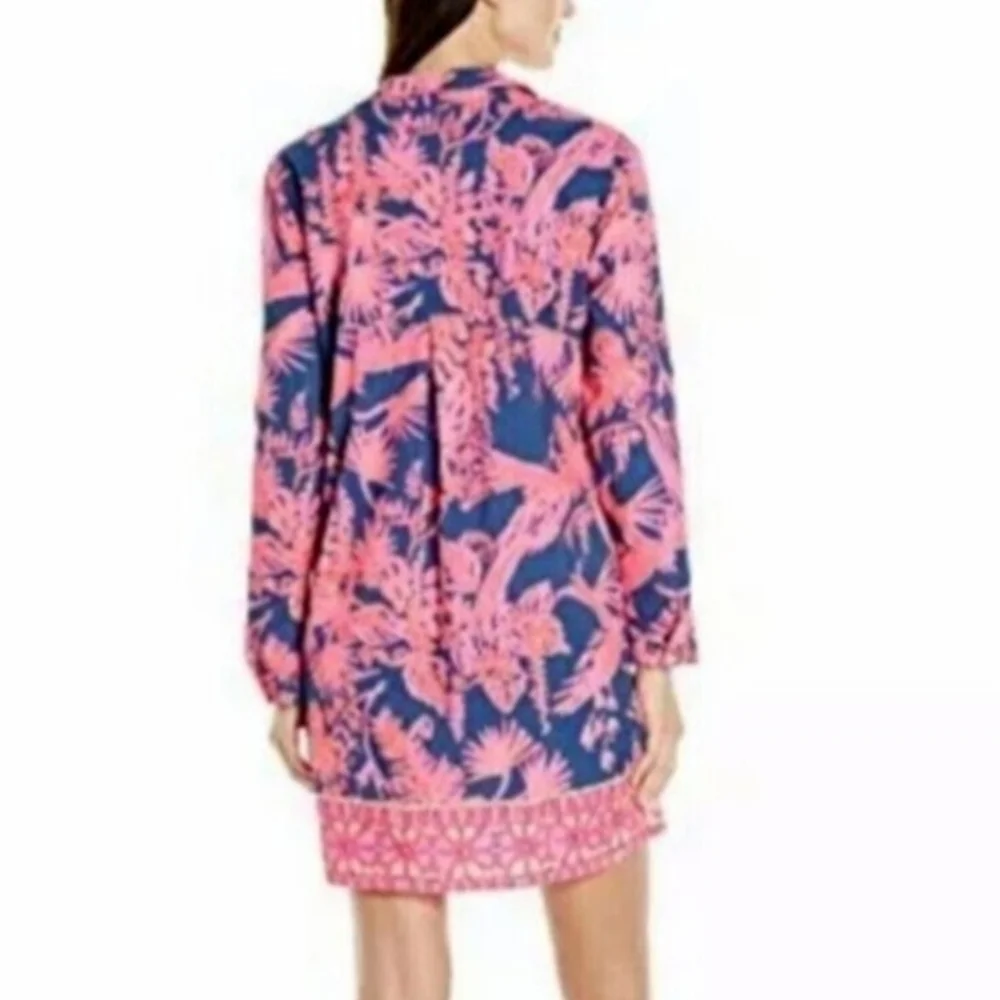 Lilly Pulitzer Lillith Tunic Dress XL Rayon Indigo Night 3/4 Roll Sleeve - Picture 3 of 8